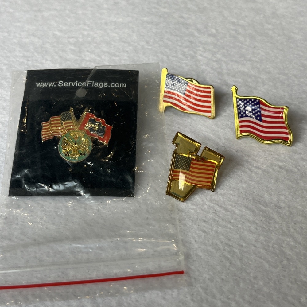 Bundle Of 4 Vintage American Flag Tack Pins Cap Backpack Pins Metal